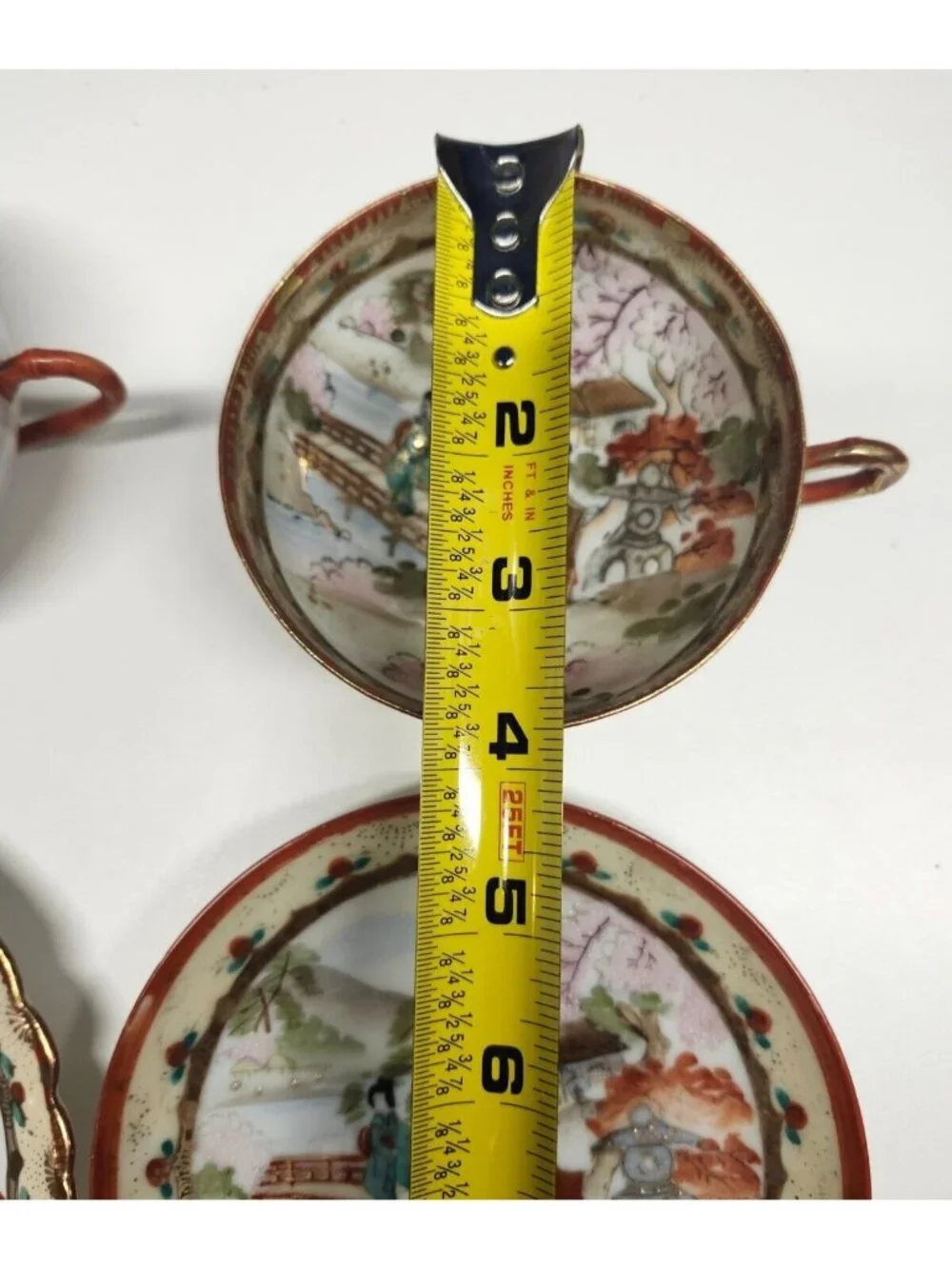 Japanese Moriage Porcelain Teacup & Plate Set Hand Painted Gorgeous Gold Gilt Vi